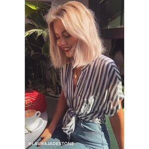 Lulu's Newport Beach Grey and White Striped Top